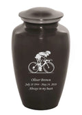 Large/Adult 200 Cubic Inch Custom Engraved Grey Metal Bicycle Funeral Cremation Urn