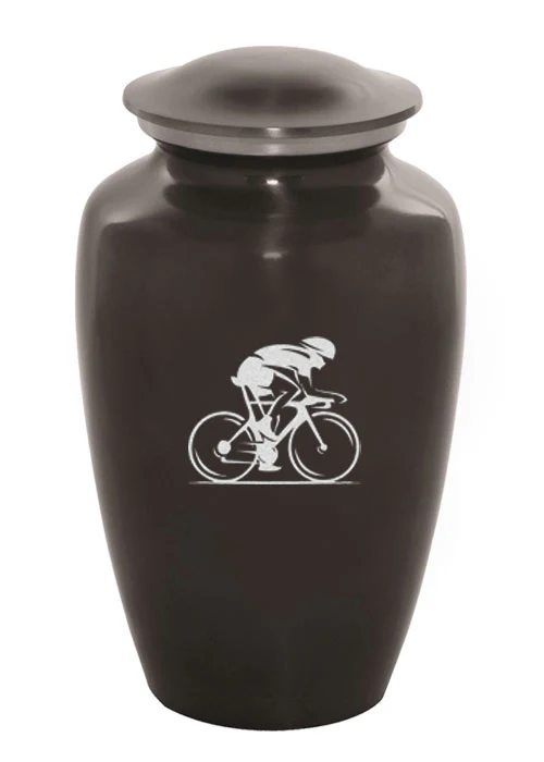 Large/Adult 200 Cubic Inch Custom Engraved Grey Metal Bicycle Funeral Cremation Urn