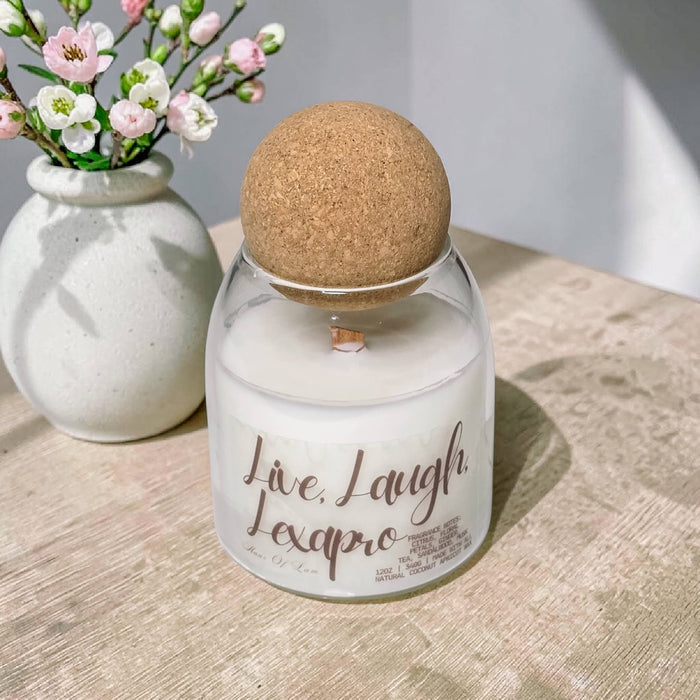 Live, Laugh, Lexapro Scented Candle ~ Wood Wick