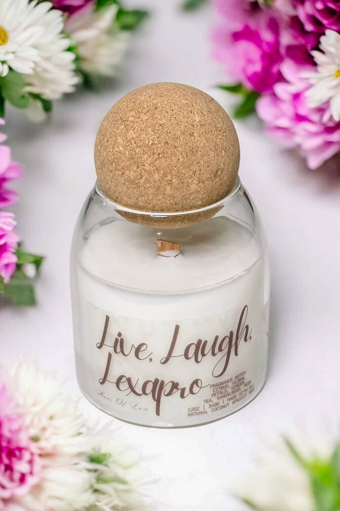 Live, Laugh, Lexapro Scented Candle ~ Wood Wick