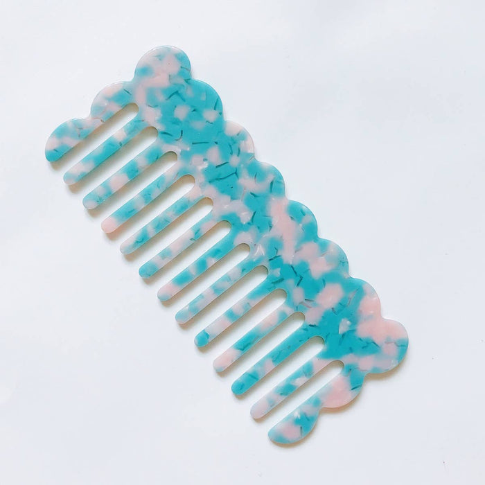 Marbled Wavy Large Tooth Comb ~ Various Colors