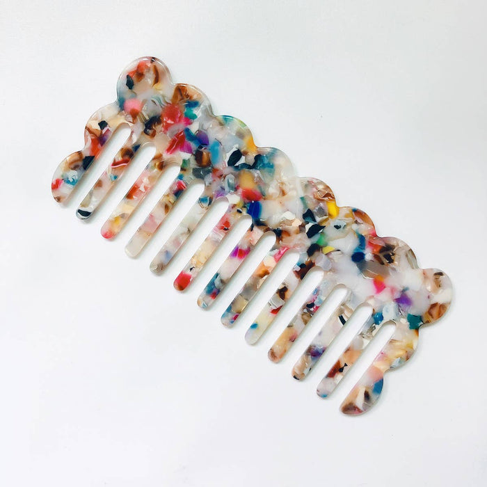 Marbled Wavy Large Tooth Comb ~ Various Colors