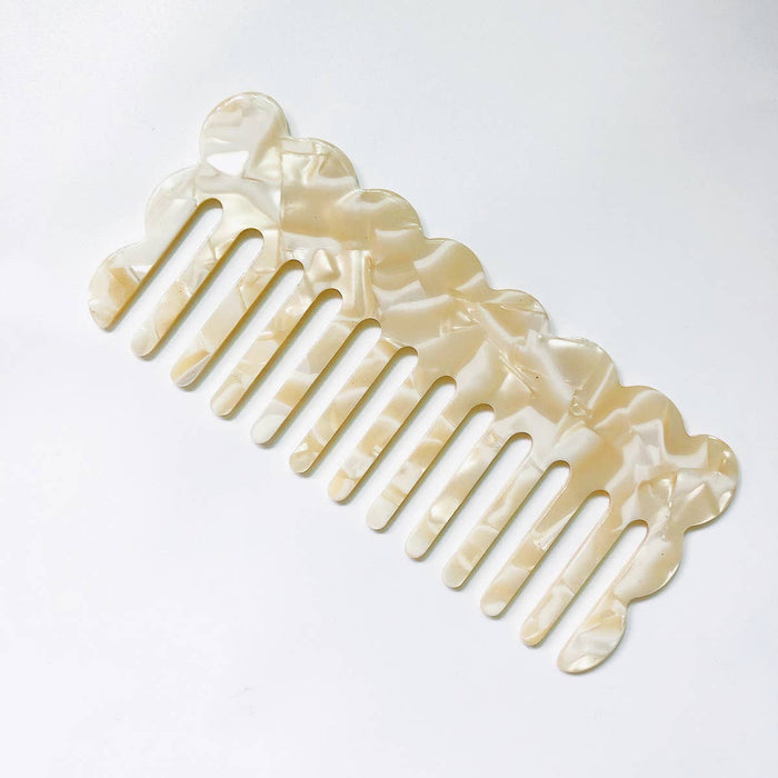 Marbled Wavy Large Tooth Comb ~ Various Colors