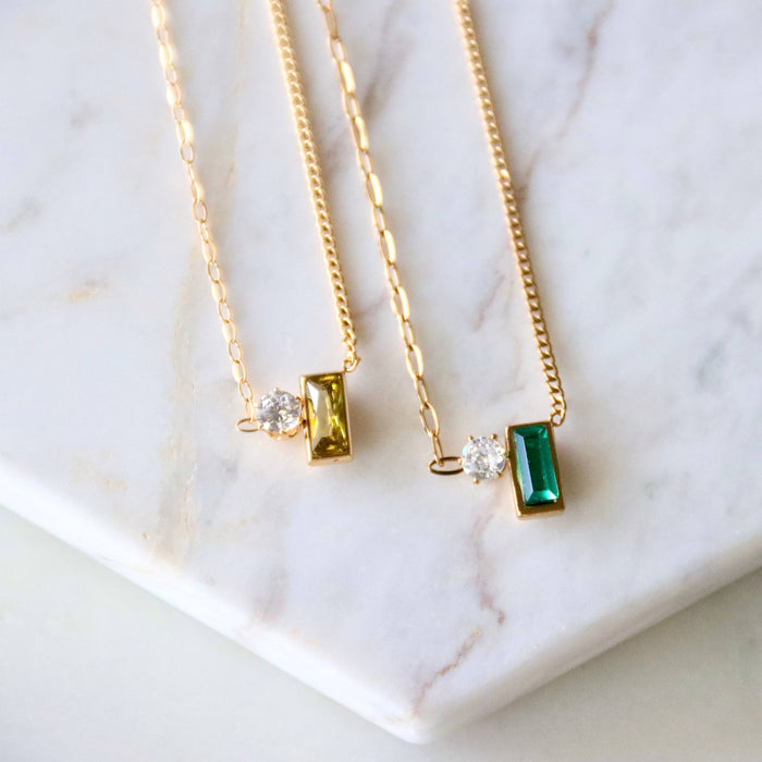 Olive Zircon Geometric Necklace