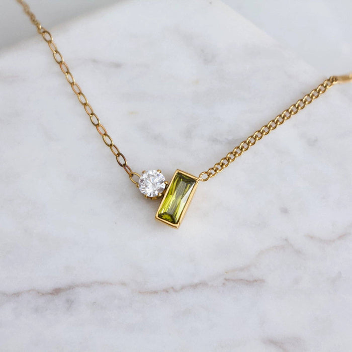 Olive Zircon Geometric Necklace
