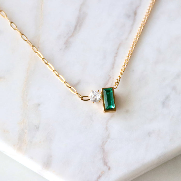 Olive Zircon Geometric Necklace