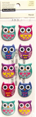 Recollections Colorful Glittered Owls Puffy Stickers - SCRAPBOOKFARE