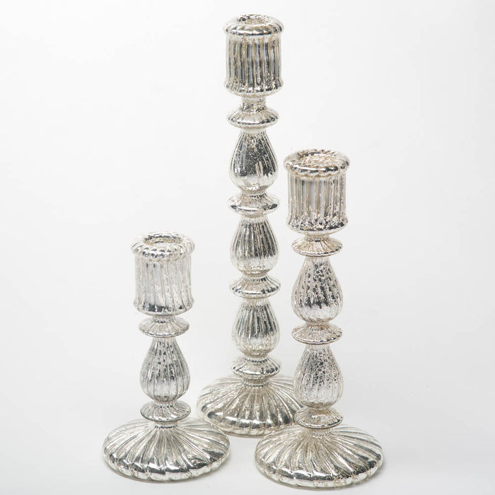 richland ribbed unique mercury glass taper candle holder set of 3