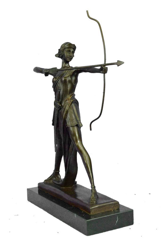 Signed 100% BRONZE DECO NUDE DIANA HUNTRESS FIGURINE FAST SHIPPING SCULPTURE NR