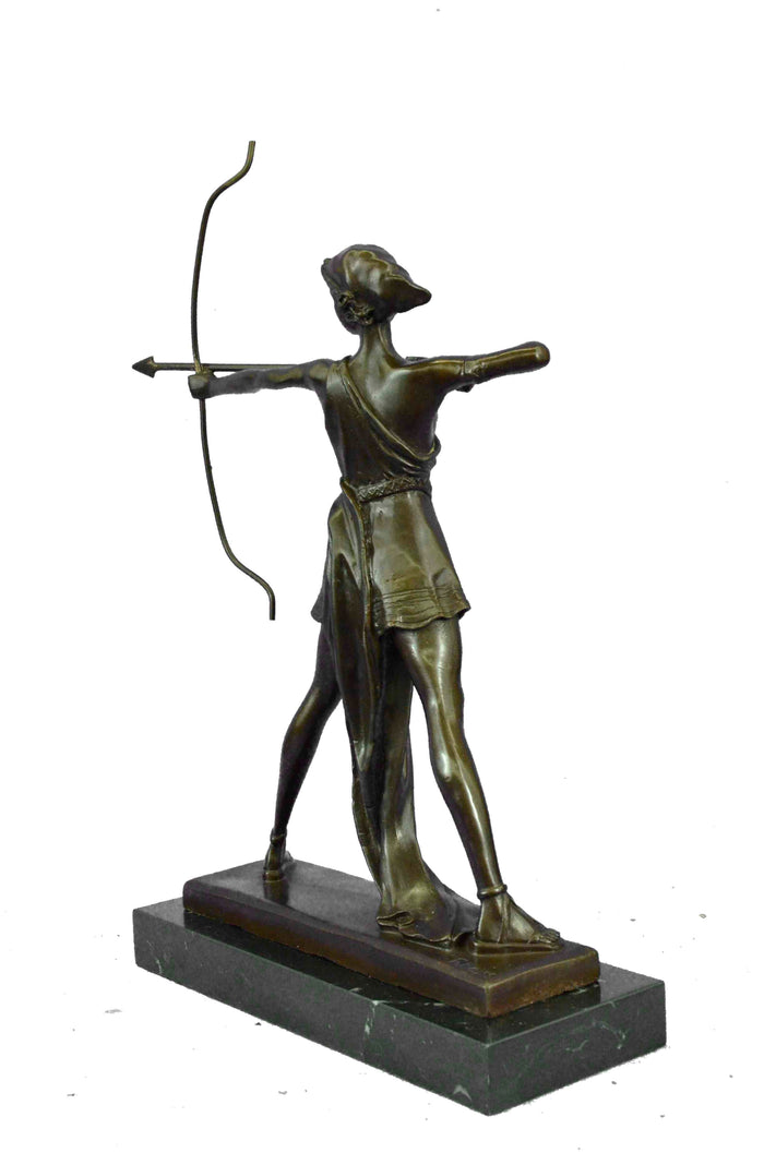 Signed 100% BRONZE DECO NUDE DIANA HUNTRESS FIGURINE FAST SHIPPING SCULPTURE NR