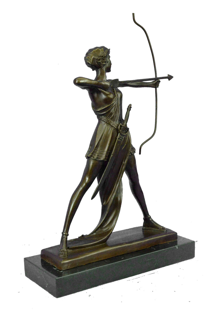 Signed 100% BRONZE DECO NUDE DIANA HUNTRESS FIGURINE FAST SHIPPING SCULPTURE NR