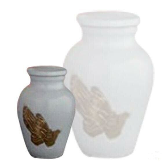 Small/Keepsake 4 Cubic Inch Classic White Praying Hands Funeral Cremation Urn