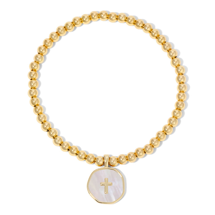 Splendid Iris ~ Cross Accented Shell Charm Stretch Bracelet