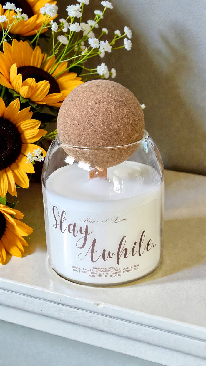 Stay Awhile Scented Candle ~ Wood Wick