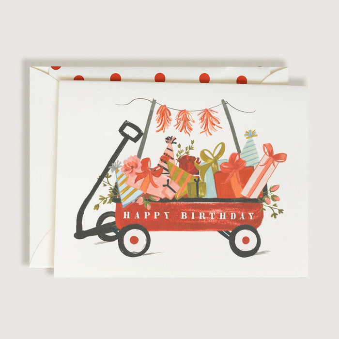 The First Snow Happy Birthday Red Wagon Card