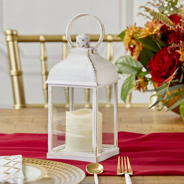 Vintage Decorative White Lantern with Flameless Candle