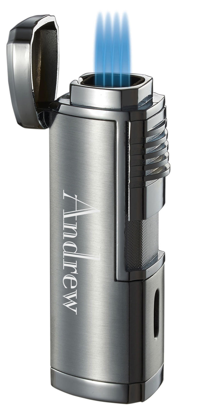 Visol Pyrgos Silver Satin Quad Torch Cigar Lighter