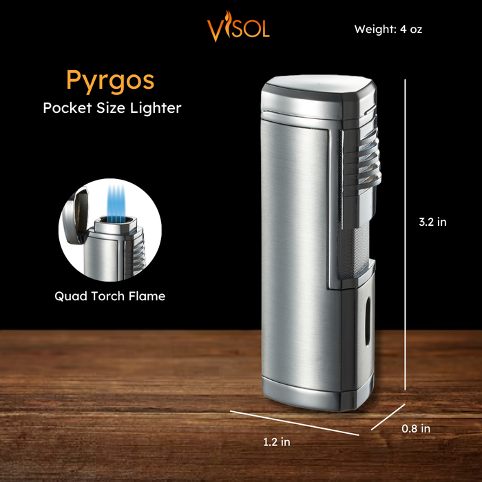 Visol Pyrgos Silver Satin Quad Torch Cigar Lighter