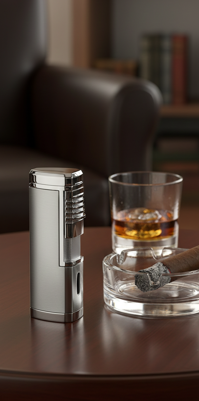 Visol Pyrgos Silver Satin Quad Torch Cigar Lighter