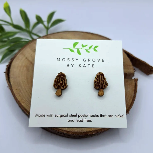 Wooden Mushroom Earrings