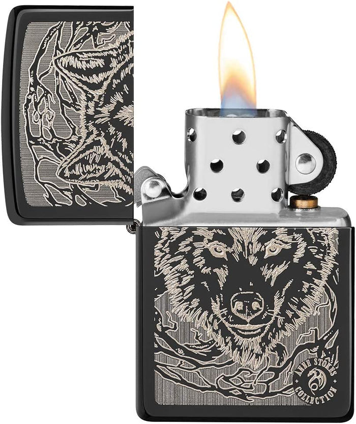 Zippo Anne Stokes Wolf High Polish Black 49443