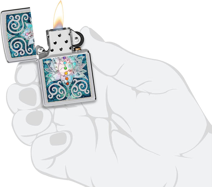 Zippo Fusion Lotus Flower Design High Polish Chrome 48592